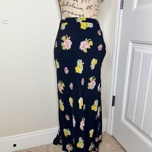 Free People Kendall Floral Black, Pink & Yellow Pull on Maxi Skirt Size Small